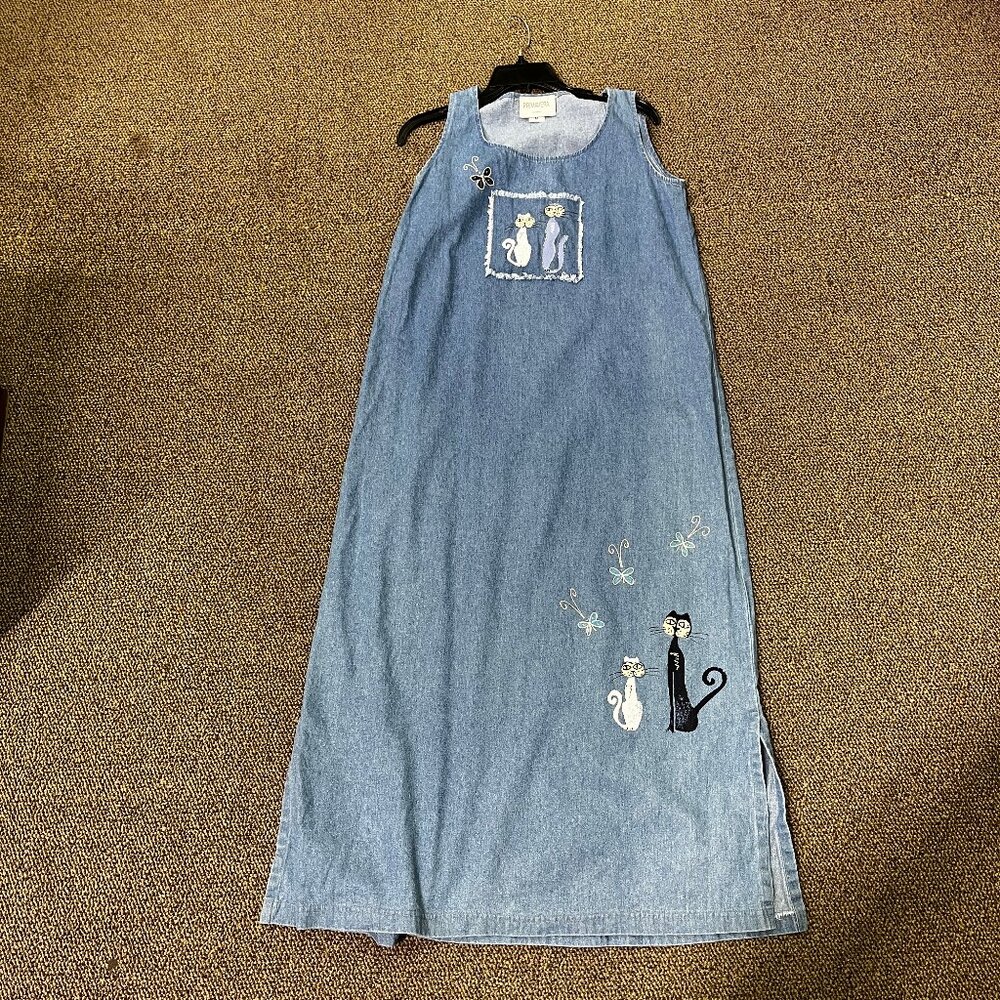 Kitties!  Denim Sleveless Maxi Dress